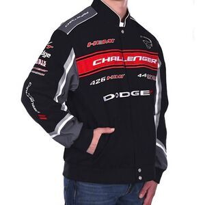 JH Design Black Dodge Challenger Embroidered Twill Racing Jacket NWOT